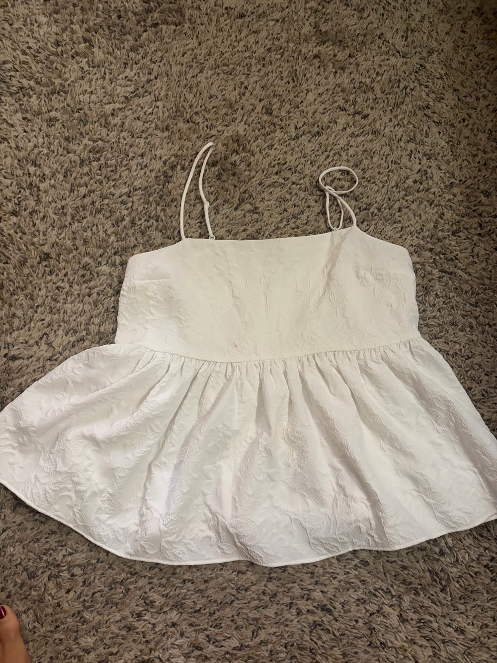 Express White Textured Peplum Camisole with Spaghetti Straps